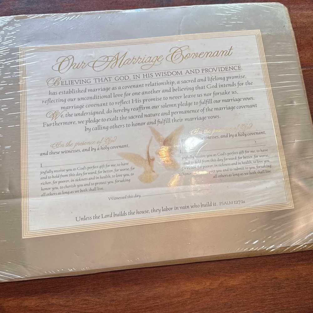 Family Life Our Marriage Covenant Certificate Gold Tone Dove Psalm 127:1a 1999